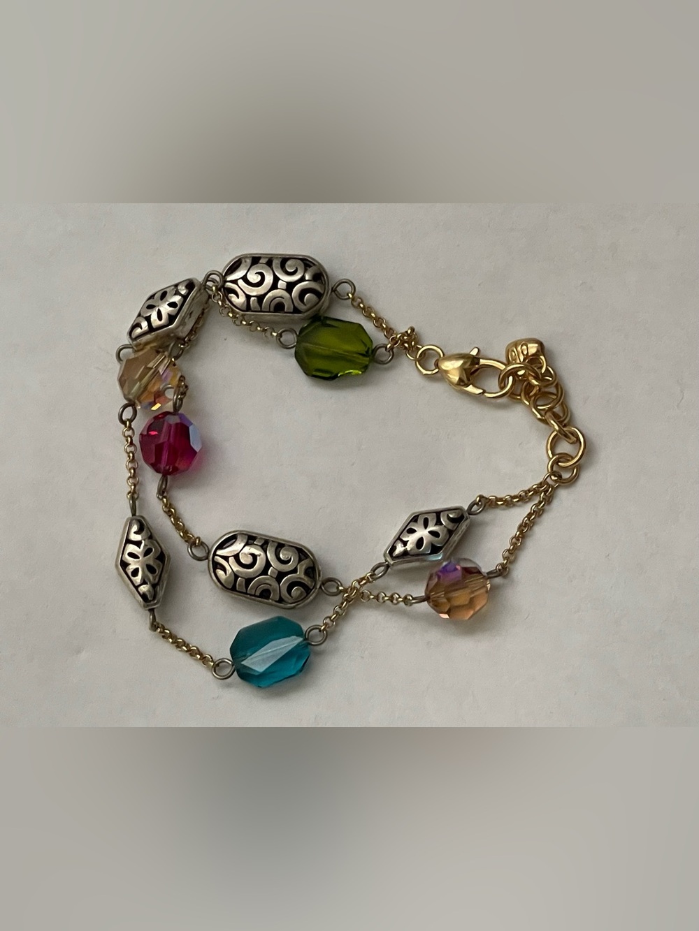 Multicolor Crystal and Filigree Gold-Tone Bracelet